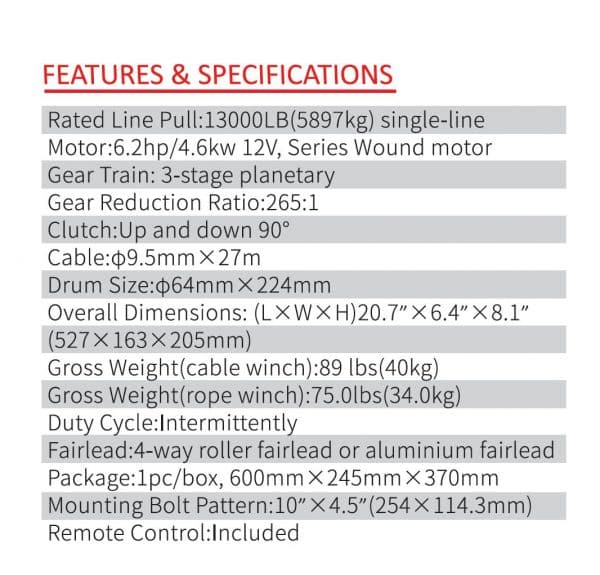 DB Series 13000Lbs (5897Kg) 4WD Winch Dyneema Rope - Image 3