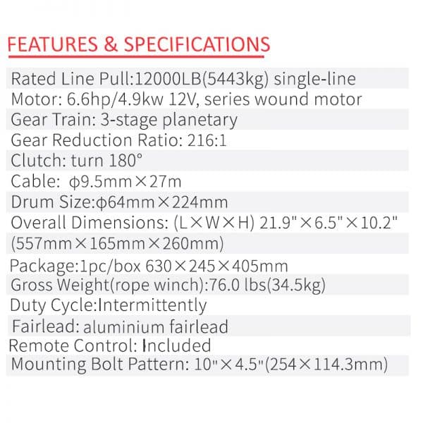 XT Series 12000Lbs (5444Kg) 4 x 4 Winch Dyneema Rope - Image 5