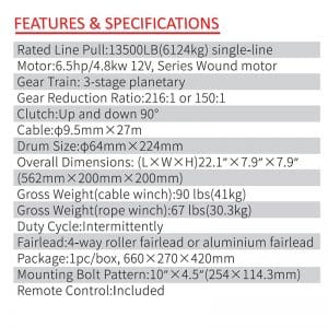 ES Series 13500Lbs (6124Kg) 4WD Winch Dyneema Rope - Image 2