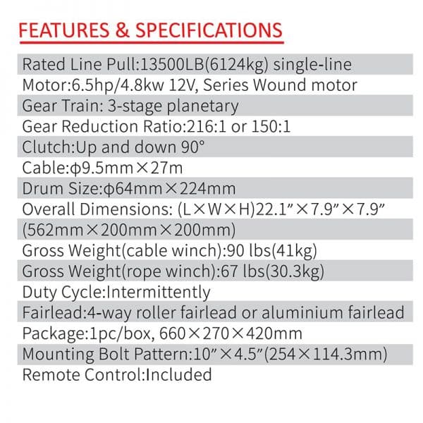 ES Series 13500Lbs (6124Kg) 4WD Winch Dyneema Rope - Image 2