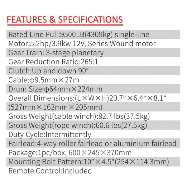 DB Series 9500Lbs (4310Kg) 4WD Winch Dyneema Rope - Image 3