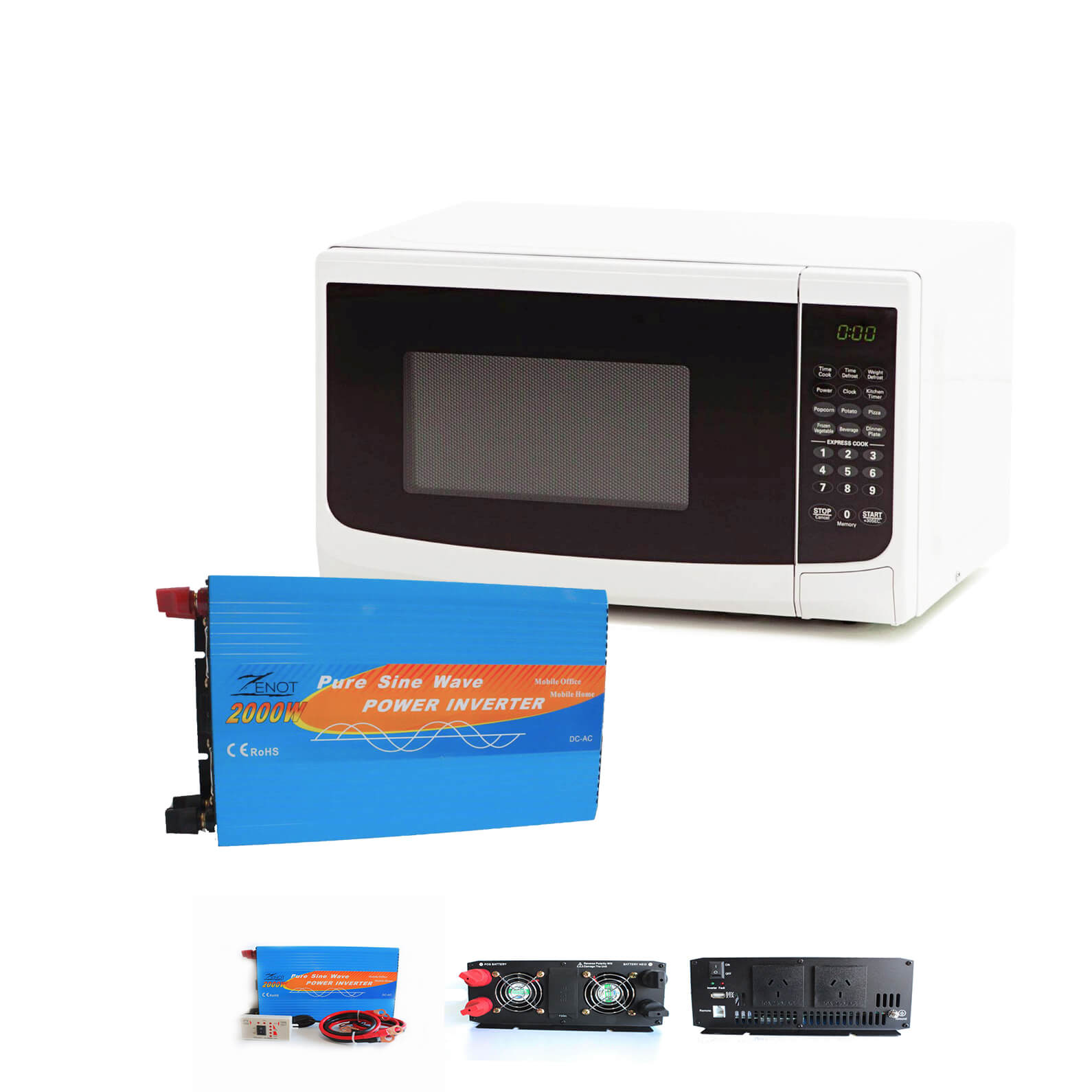 12 VOLT ZENOT 700W Camping Microwave & 2000W Inverter Package | All 12 Volt