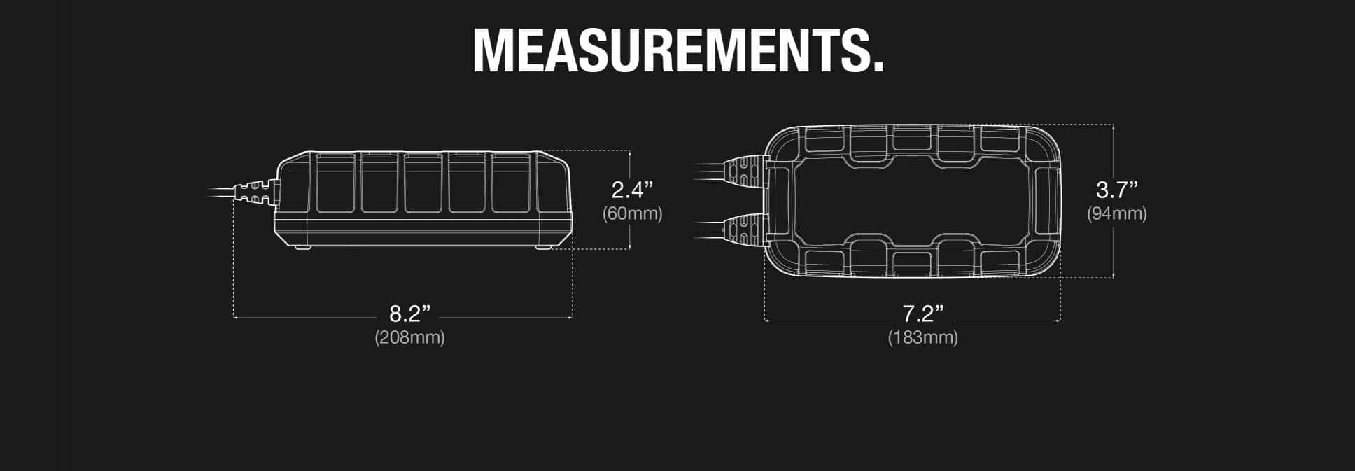 NOCO GENIUS10 Battery Charger 14 Product Measurements